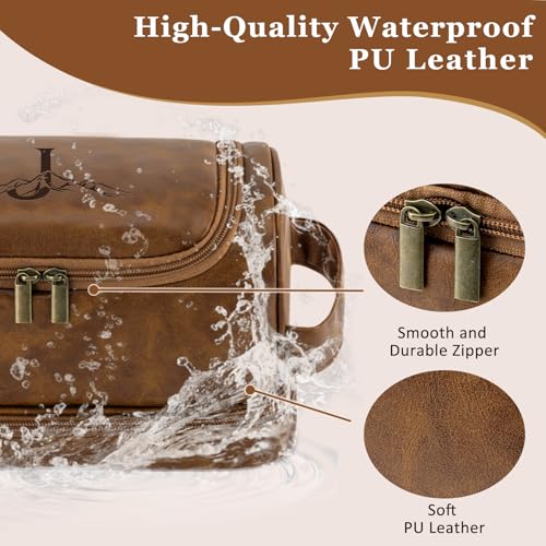 Mens Toiletry Bag Personalized Monogrammed Initial Gifts for Him - color: Light Brown, style: G