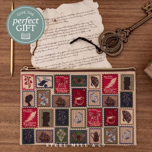 Steel Mill & Co. Canvas Zipper Pouch, Jane Austen Stamps
