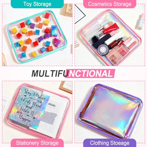 Hoolerry 3 Pcs Clear Hard Zipper Case Plastic Zipper Pouch, Laser, L - color: Laser, size: L