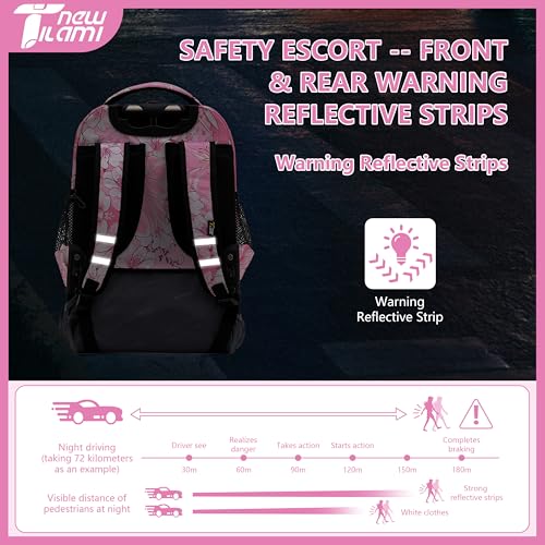 NEW TILAMI 18 Inch Rolling Backpack with Lunch Bag for Girls Boys School - color: Pink Flowers