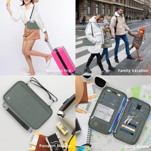 WALNEW Passport Holder for Travel Family, RFID Blocking Passport Wallet - color: Gray