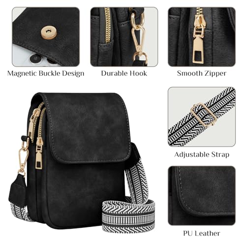 Fashion Small Crossbody Bags for Women Trendy Designer Cell Phone Purses - color: Black