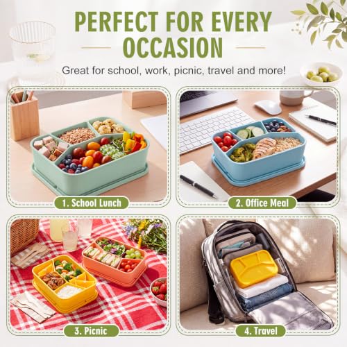 Ziliny 4 Pcs Silicone Bento Box Reusable Lunch Container, Bright Colors 1 - color: Bright Colors 1