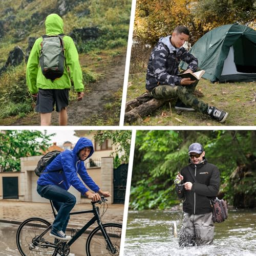 APEXUP Packable Rain Jacket Men Waterproof Lightweight Raincoat with Hood - color: Beige, size: 3X-Large