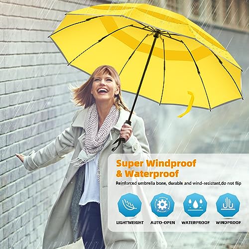 Windproof Automatic Inverted Umbrella – Compact Folding with Sun UV Protection, Portable Travel Umbrella for Car & Backpack - color: Yellow
