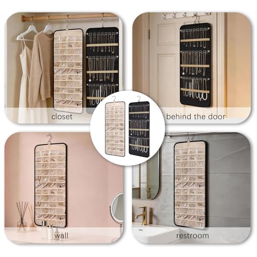 LAKSMI Double-Sided Hanging Jewelry Organizer, 48 Pockets & 21 Hooks - color: Black1