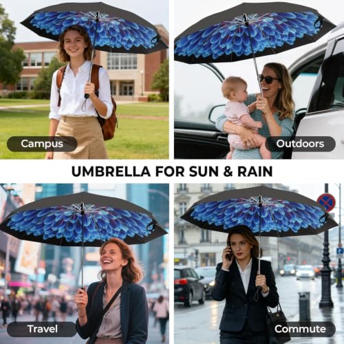 ZDSSM Inverted Umbrella for Rain, Compact Windproof Auto Open Close - color: Blue Diamond