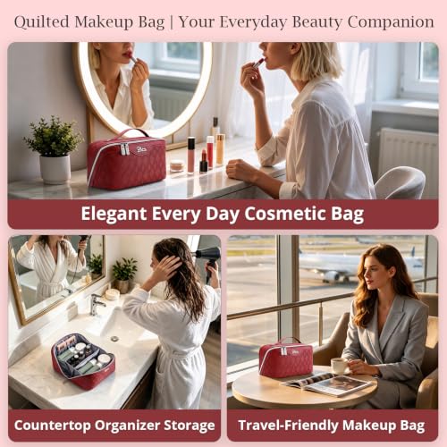 BOYATU Travel Makeup Bag Organizer: 3 Pcs Cosmetic Bag Set for Women Maroon - color: C-Diamond Grid-Maroon