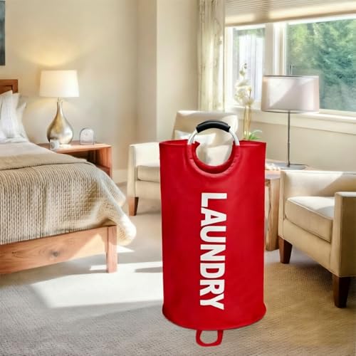Maxsilan 125L X-Large Laundry Basket Bag, Collapsible Tall Hamper, Red - color: Red, size: 125L
