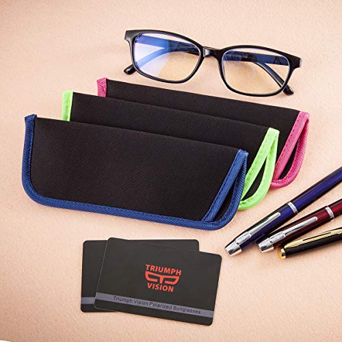 TRIUMPH VISION 3 Pack Reading Glasses Pouch Soft Case Eyeglass Sleeve Slim - color: Blue,light Green,bright Pink, size: Large