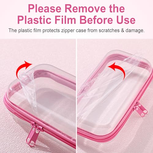 Hoolerry 4 Pcs Hard Clear Zipper Case, Clear, 7.5 x 3.9 x 2 in, Pink - color: Pink, size: 7.5 x 3.9 x 2 in