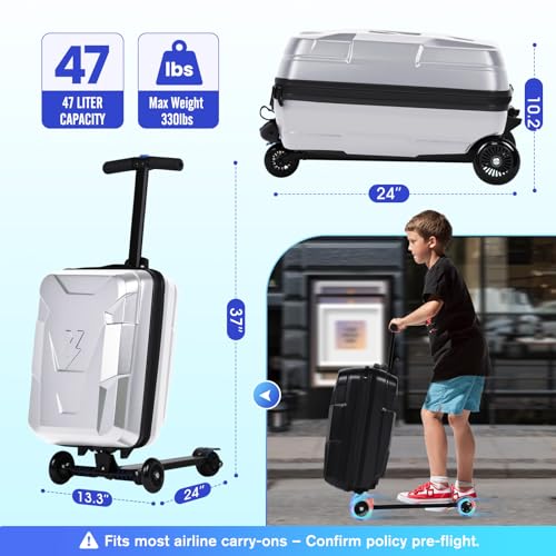 2-in-1 Folding Scooter Luggage for Kids & Adults, Ride-On Suitcase - color: silver