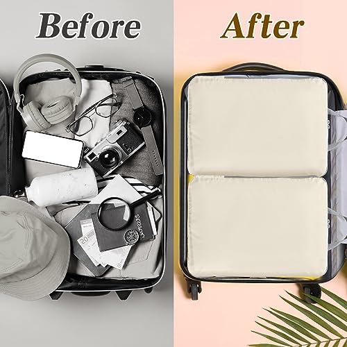 Hosuly 6 Pcs Compression Packing Cubes, 17.3 x 12.6'', Beige - color: Beige