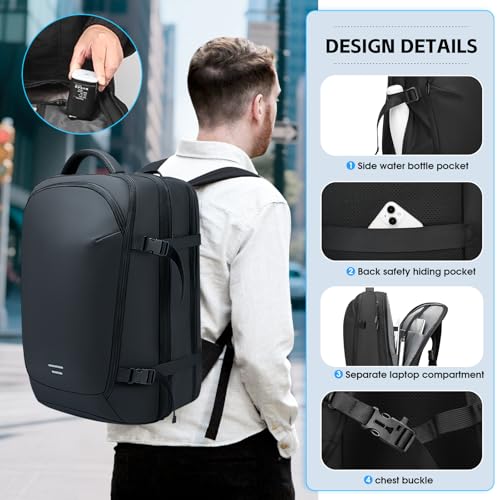 TANGCOLR Vacuum Travel Backpack with Pump for Men Women, 42L Expandable Vacpack Laptop Backpack Flight Approved with Vacuum Compression System - color: Black-a42l