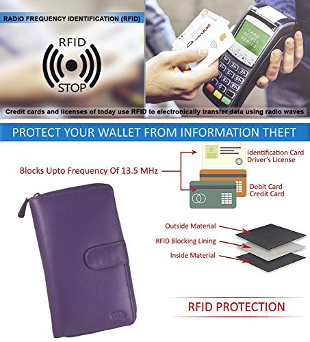 Big Fat RFID Blocking Leather Organizer Checkbook Wallets For Women - Clutch - color: Purple