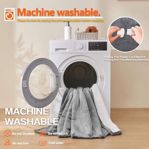 Wearable Heated Blanket With Sleeves & Foot Pocket, Heated Throw Blankets Fast Heating Blanket With 10 Heat Settings Auto Shut Off Over-Heat Protection-Warm Gift, Machine Washable, 52”*72”+18” - color: Pale Gray