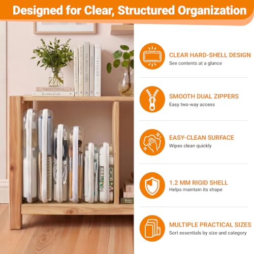 YQBRAO Clear Hard Shell Zipper Cases, 4 Medium Makeup Organizers, White - color: White, size: 4 Pack(M)