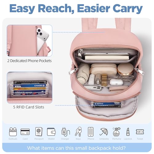 Mini Backpack for Women, Anti Theft RFID Small Travel Backpack - color: Pink