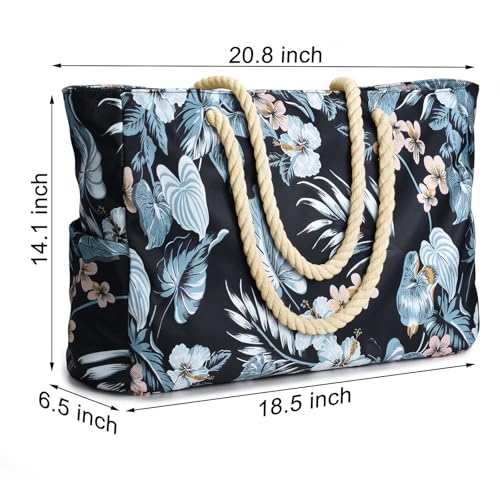 Becokan Beach Bag Large Beach Tote Bag for Women Waterproof Sandproof Swim Pool Bag With Zipper - color: Flower