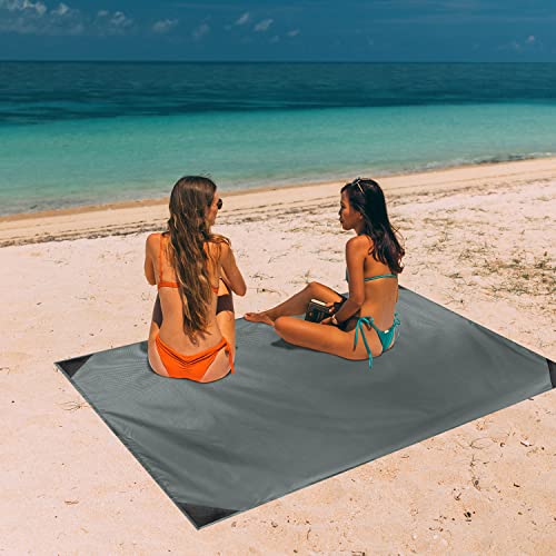 Odoland Sandproof Beach Blanket, Waterproof Portable Mat with Carry Pouch - color: Gray, size: 43.3" x 63"(1-2 People)