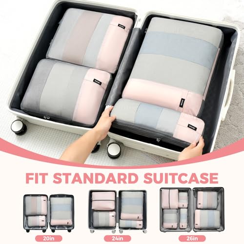 BAGAIL Lightweight Compression Packing Cubes for Travel, 6 Set, Pink - color: Pink