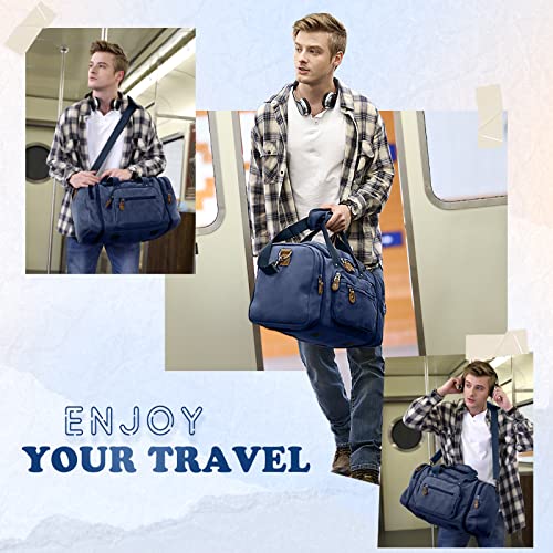Gonex Canvas Duffle Bag, Expandable 50L Travel Overnight Weekender Bag - color: Blue, size: Large-50L (Without Shoe Compartment)