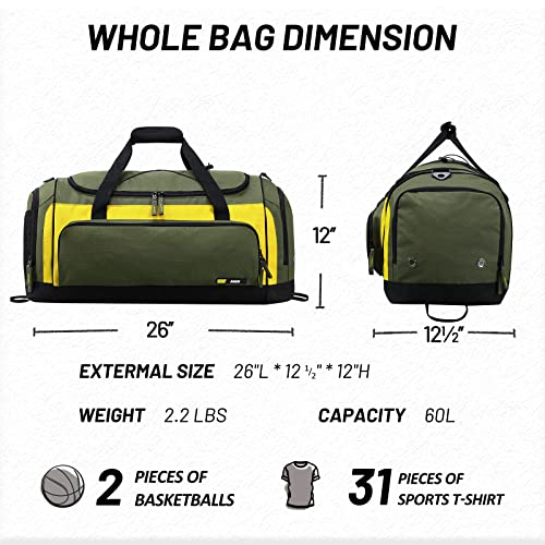 MIER Large Gym Bag for Men 60L Duffel Bag with Shoe Compartment - color: Green