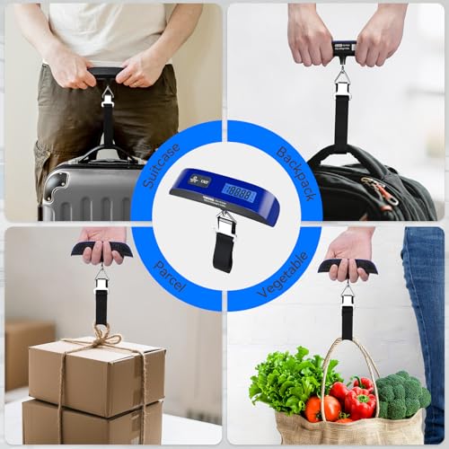 Luggage Scale Dr.meter Travel Essentials Luggage Weight Scale Backlight LCD | 110lb/50kg Electronic Balance Digital Postal Travel Accessories with Rubber Paint Handle Temperature Sensor Blue - color: Blue