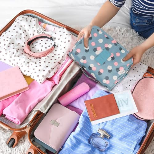Hanging Toiletry Bag for Women, Portable Cosmetic Summer Beach Bag, Floral - color: Blue