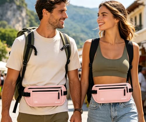 Money Belt - Slim Passport Holder RFID Blocking Travel Wallet Undercover Fanny Packs for Men Women - Pink - color: D Pink