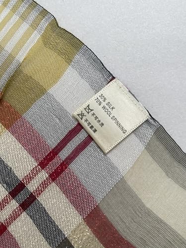 Women's 70% Wool 30% Silk Scarf, Woven Plaid Pashmina Shawl, Lightweight Wrap for Air-Conditioned Rooms/Office/Airplane Travel, Soft Non-Itchy Fringed Blanket Scarf, Gift for Her