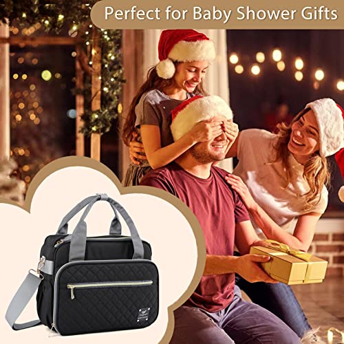 GOGOSO Crossbody Small Diaper Bag, Cute Mini Baby Diaper Tote Bags with Insulated Pockets for Traveling Outdoor Parent, Black - color: Black