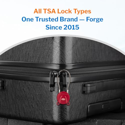 FORGE TSA Approved Luggage Locks Keyed Alike, TSA006 Dimple Key Cable Locks for Luggage, All Metal Zinc Alloy Travel Padlock for Suitcase, Backpack, and More, 2 Locks Red. - size: Red 2 Locks