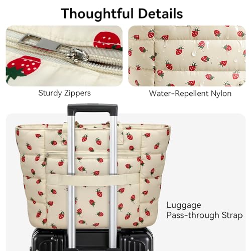 PASMAN Puffer Tote Bag for Women - Nurse Bag with Bottle Pocket - color: Strawberry, size: Medium