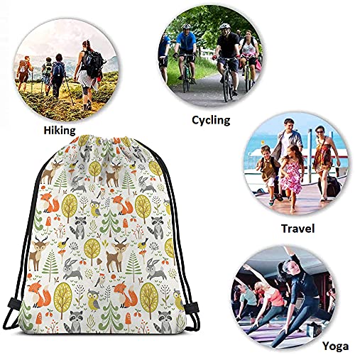 Cute Woodland Animals Drawstring Backpack Bag - 14x16.9 Inch, Multicolor, Waterproof, Polyester, Adjustable, Multifunctional for Men Women - color: Multi-a54
