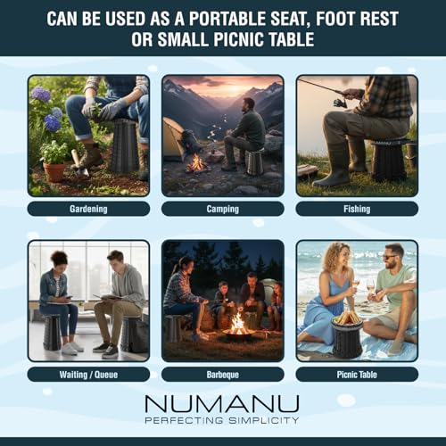 NUMANU 3XL Cushioned Collapsible Stool for Adults, Folding Seat, 1000 lbs | Oversized Big & Tall Stool, Telescoping 2.7-23.2in Adjustable, 360 Swivel Pad + Waterproof Bag; Travel, Sports, Camping - size: 3XL 23.2" + Cushion & Bag
