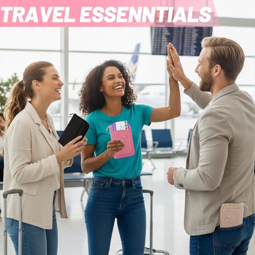 Passport Holder for Travel, RFID Blocking Wallet for Couples Men and Family - color: Pink
