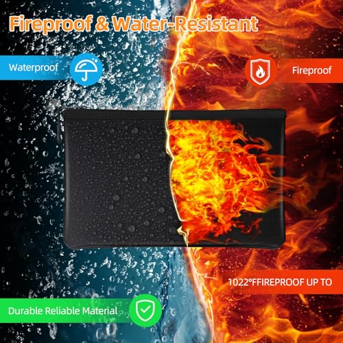 2000°F Fireproof Money Bag 2pcs, Fireproof Document Bags, 13.4 x 9.8 and 10.6 x 6.7 Inch Important Document Storage Organizer for Valuables, Safe for A4 A5 Files, Cash, Passport Tablet.