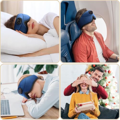 LC-dolida White Noise Bluetooth 5.4 Sleep Eye Mask with Timer, 3D Sleeping Mask Headphones with 16 Soothing Sounds, Total Blackout Sleep Headphones for Side Sleeper/Women/Men (Blue) - color: Blue