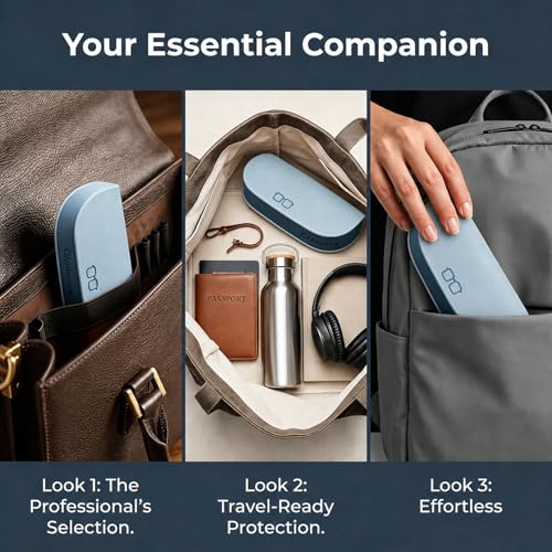 Glasses Case hard shell,3-in-1 Sunglasses Case & Eyeglass Case with Cleaning Cloth & Storage Pouch - color: Light Blue, size: Medium