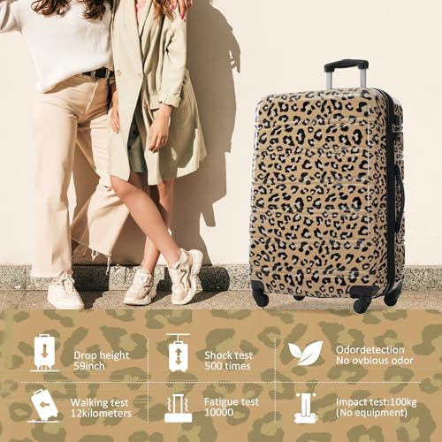 Merax Luggage Sets 3 Piece,Hardside Expandable Suitcase Set 20+24+28 IN - color: Leopard Brown, style: 3-piece Set(20/24/28)