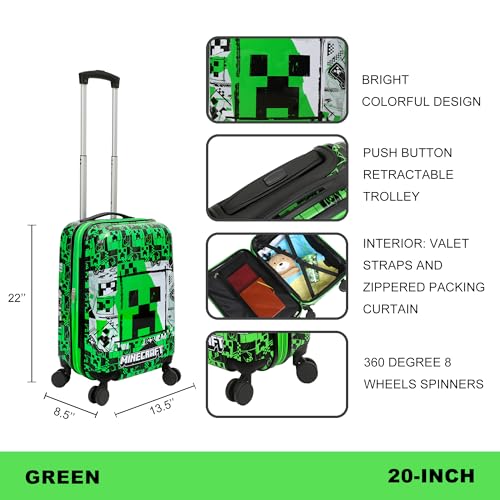 Bioworld Minecraft Creeper 20" Carry-On Luggage With Wheels And Retractable Handle - color: MNC Green