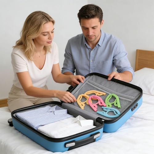 12 Pcs Foldable Travel Hangers for Cruise, Multi-Functional Foldable Clothes Hanger, Space Saving Plastic Travel Folding Hangers for Traveling Suitcase RV Camping Airplane Home Organization