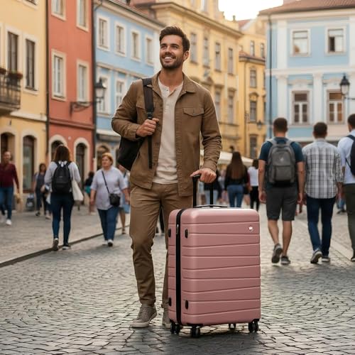 30" Luggage,Hardshell Suitcase w/4 Spinner Wheels,NO LOCK - color: Rose Gold, size: Checked-Large 30-Inch