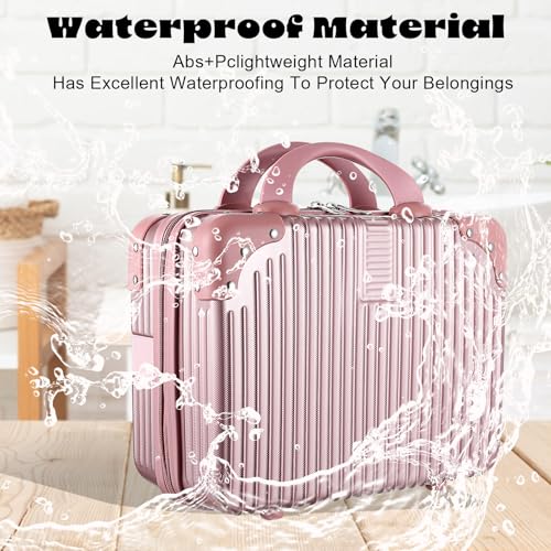 14 Inch Hard Shell Makeup Case, Portable Mini Makeup Suitcase for Hand Luggage with Elastic Band, Pressure-proof Makeup Carrying Case, Lightweight Small Hard Shell Cosmetic Travel Case (Champagne) - color: Champagne