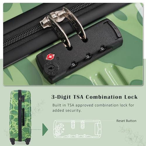 Merax 3-Piece Printed Hardshell Luggage Set,Suitcases with Carry-On,Green - color: Green, size: 3 Piece(20/24/28)