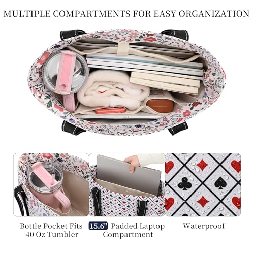 Tote Bag for Women with LaptopCompartment & Cup Holder - color: Poker Fun