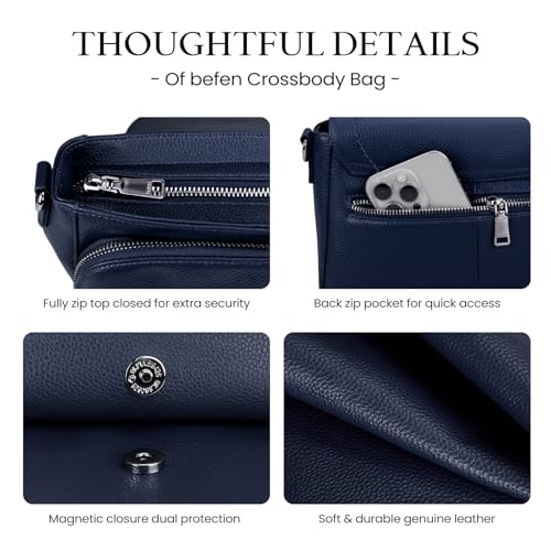 befen Genuine Leather Medium Crossbody Bags for Women Saddle Bag Purse - color: Navy Blue