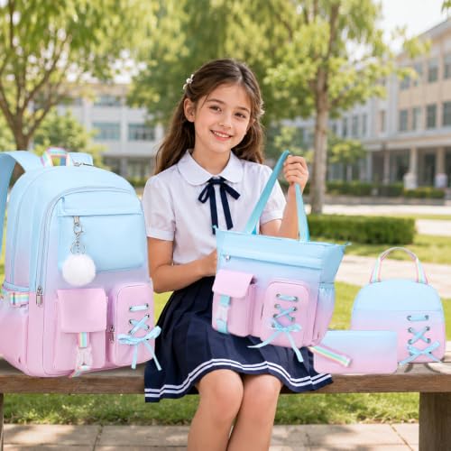 Scothen Backpacks for Girls, Girl Backpack with Crossbody Bag & Lunch Box - color: Blue Purple
