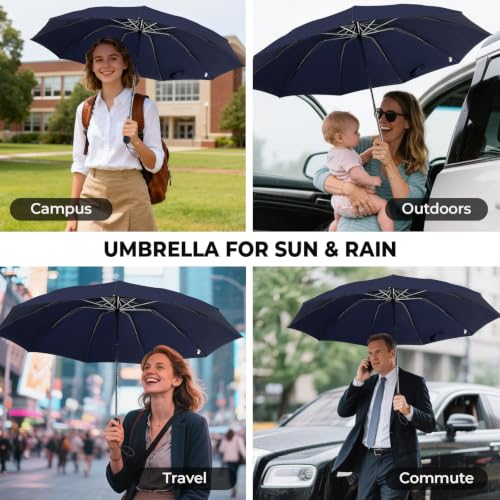 ZDSSM Inverted Umbrella for Rain, Compact Windproof Auto Open Close - color: Navy
